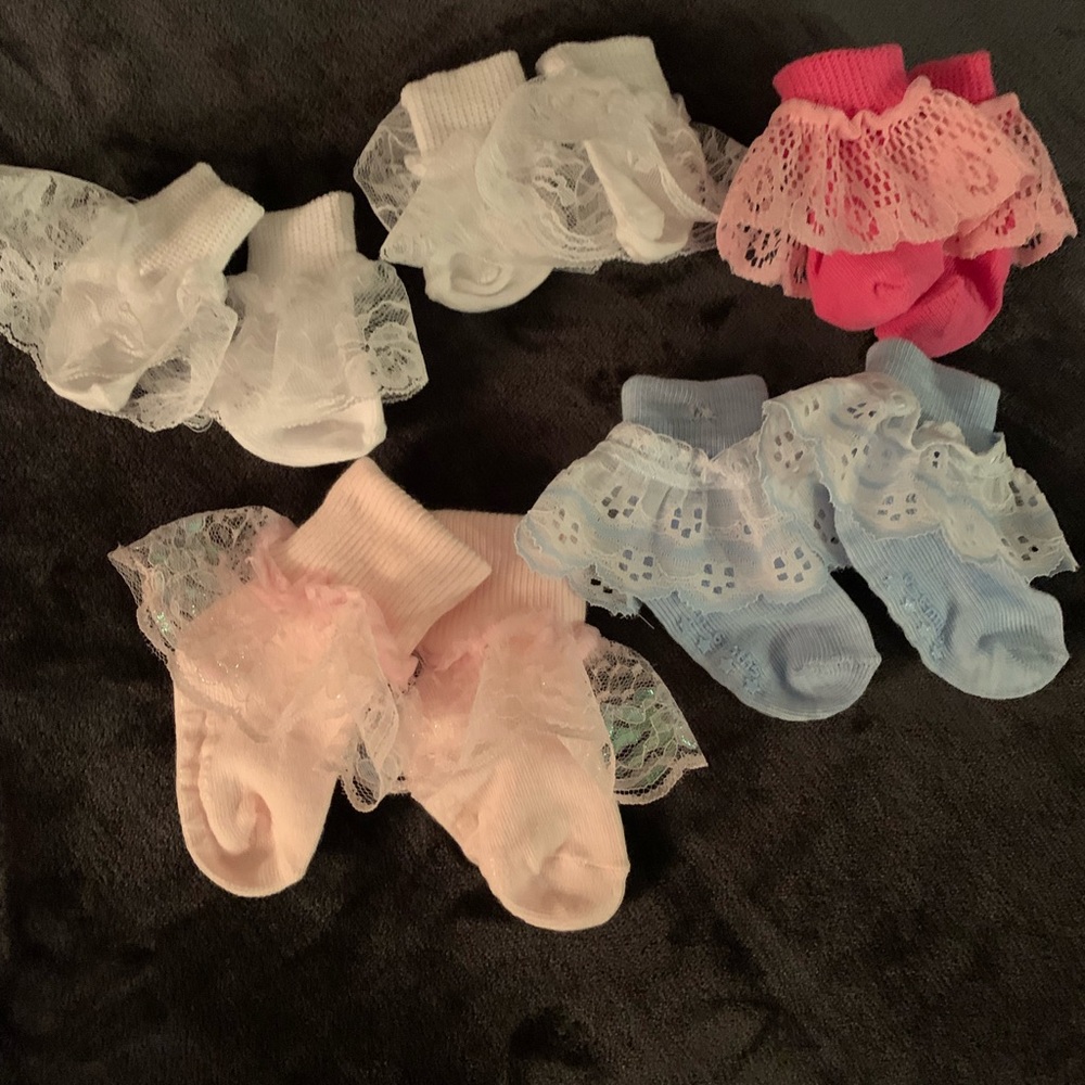 Hand crafted girls lace trimmed socks , many color